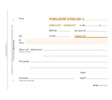 Univerzální pokladní doklad A6, samopropisovací