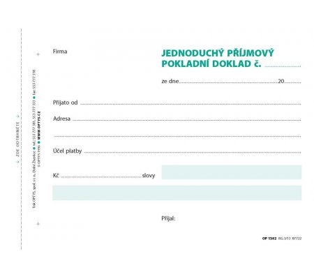 Příjmový pokladní doklad A6  jednoduchý, samopropisovací