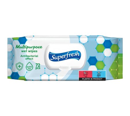 Ubrousky vlhčené SuperFresh antibakteriální s klipem, 72 ks