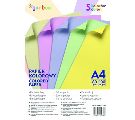 Barevné papíry A4 80g, mix pastelových barev, 100listů