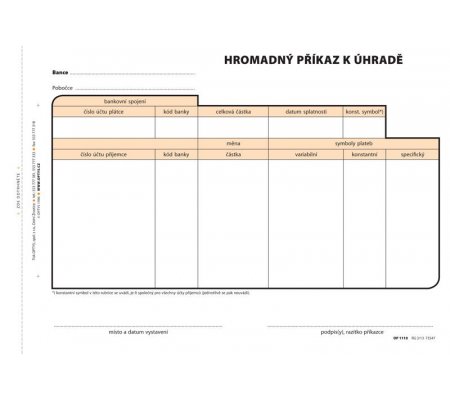 Hromadný příkaz k úhradě  A5, samopropis