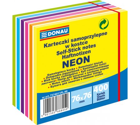 Bloček samolepící 76x76mm, 400ks, neonové barvy