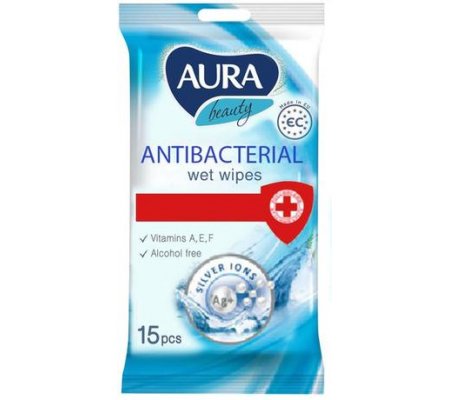 Antibakteriální vlhčené ubrousky Aura 15ks