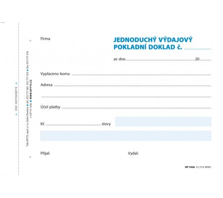 Výdajový pokladní doklad A6 jednoduchý