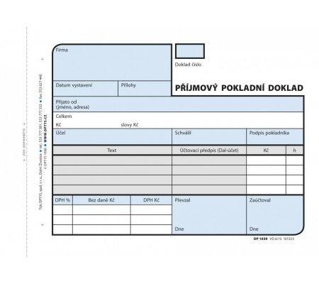 Příjmový pokladní doklad A6 číslovaný,  2x50 listů